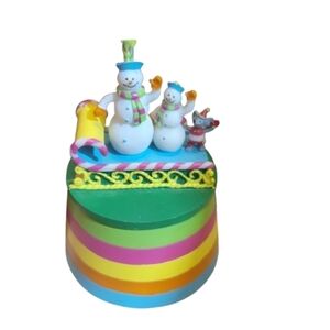 Northpole Trading Co. Rainbow Snowmen and Mouse Figurine Music Box Jingle Bells